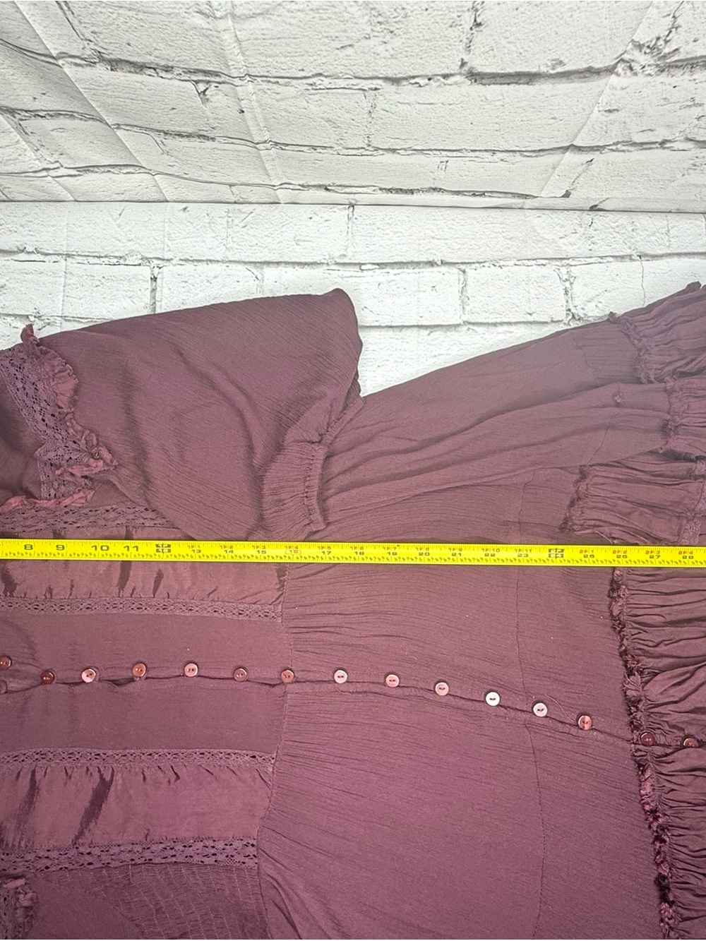 Free People Ambrosia Mini Dress Size M Plum Burgundy Ruffles Boho Cottagecore - Picture 7 of 10
